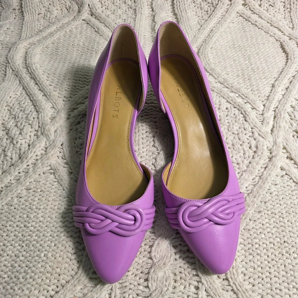 Talbots Wedge Pumps Magenta Purple Leather Knot Detail‎ D'Orsay Women 8M NEW